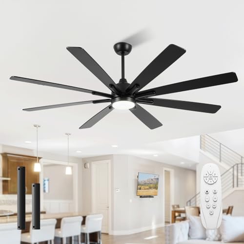 84 Inch Ceiling Fan with Lights and Remote, Black Reversible