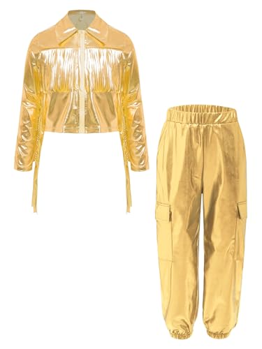 Chaqueta con lentejuelas niños de manga larga con borlas y pantalones brillantes cargo
