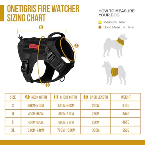 OneTigris Upgraded Fire Watcher 2.0 mit Strapazierfähiger Metallschnalle, Taktische Hundegeschirr mit Griff, No Pull Geschirr Grosse Hunde mit MOLLE-Klettsystem