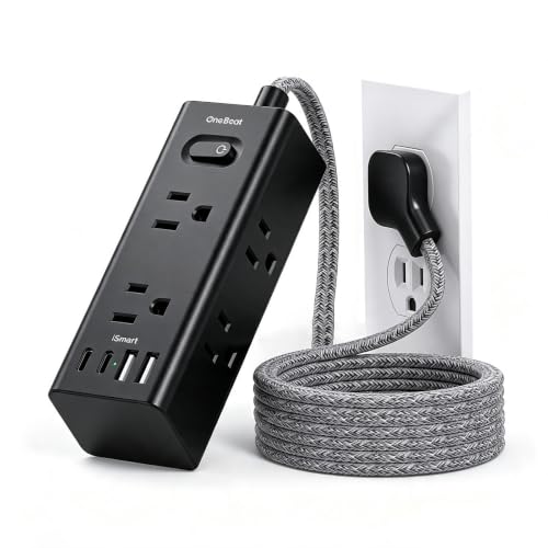 Image of 3Ft Short Extension Cord Flat Wall Plug Power Strip Surge Protector, Black | 6 Outlets 4 USB Ports(2 USB C), One Beat Outlet Extender Small Power Strip for Travel Home Office College Dorm Room Station