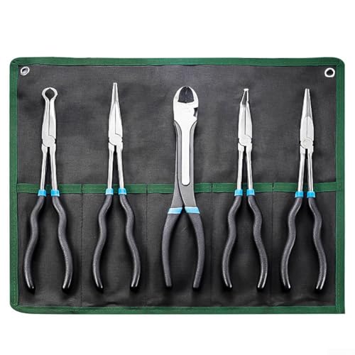 Juego de alicates de punta de aguja curvados y rectos con curvas de 0, 45 y 90 grados para trabajos de precisión en piezas electrónicas y mecánicas (5 piezas)