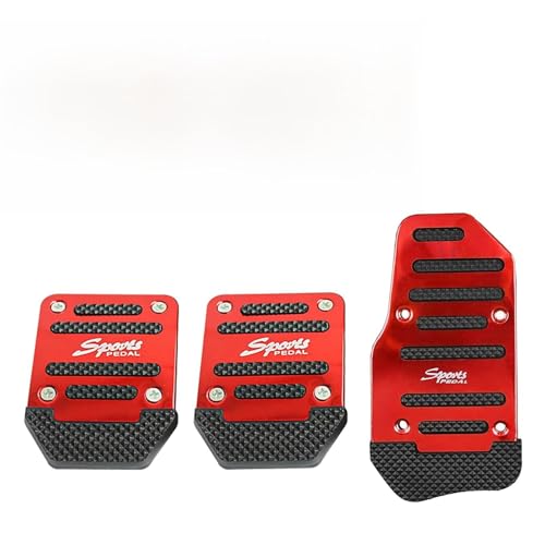 Hugwits 3 PCS Car Non-Slip Pedal Pads, Manual Transmission Aluminum Car Brake Pad Cover, Anti-rubbing Gas Fuel Petrol Clutch Foot Pedals, Universal for Most Cars, Trucks, SUVs (Red)