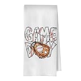 BlissfulAbon Game Day Baseball Kitchen Towels, Sport Lover Gifts Waffle Decorative Dish Towels, Baseball Mom Players Gifts Hand Towel, Tea Towel, 16x24 Inch