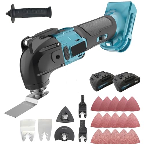 18V Akku Multifunktionswerkzeug mit 3.0ah Akku*2 Ladegerät,22pcs Zubehör, 6 Geschwindigkeitsmodi(von 8500-22000U/min)4° Oszillationswinkel, zum Schneiden, Schnitzen, Bohren