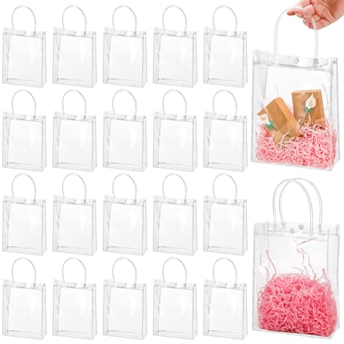 YOUEON 40 Pcs Clear PVC Gift Bags with Handles 23 x 17 x 7 cm, Reusable PVC Gift Wrap Bags, Clear Tote Bag, Shopping Bags for Merchandise, Retail, Boutique, Party Favors, Wedding, Birthday