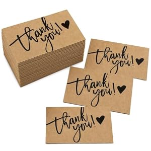 Msjuwek Thank You Cards Multipack - 100 Pcs Small Blank Brown Kraft Greeting Notes for Small Business, Mini Thankyou Card for Birthday, Wedding & Customer Support