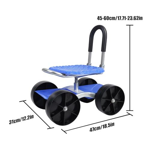 Verstellbarer Gartenwagen mit Rollen, multifunktionaler Arbeitssitz, tragbarer Gartenstuhl und Wagen für Terrasse, blaues Gartenwerkzeug