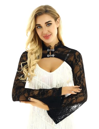 Riismen Bolero De Mujer Con Puntillas Florales Vintage Chaqueta Bolero Mangas Largas Chaqueta Corta Shrug Tops Para Vestido De Fiesta Vestido Noche Negro Small