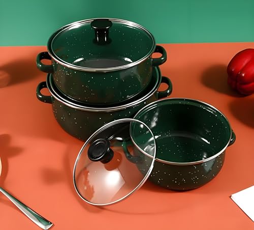 Juego de ollas de cerámica antiadherentes de 16/18/20 cm con tapa de cristal, juego de ollas para diferentes tipos de cocina, incluyendo inducción, gas, cerámica, eléctrica, halógena