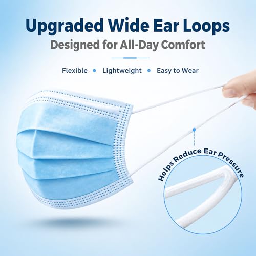 Disposable Face Masks 100 Pack, 3 Ply Breathable Filter Mask With Adjustable Nose Clip And Soft Elastic Ear Loops_desvips.com
