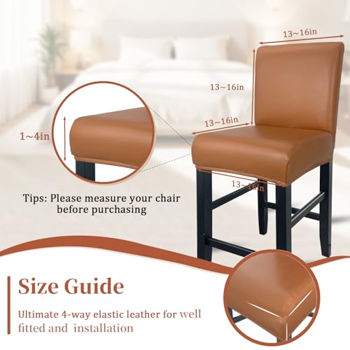 Image of PU Leather Bar Stool Covers with Backs Waterproof Bar Stool Chair Covers