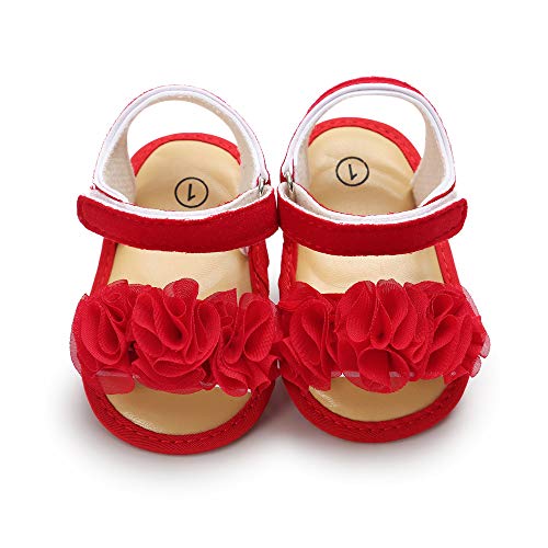 Isbasic Baby Girls Sandals Bohemia Flower Bow Soft Sole Toddler First Walkers Beach Summer Shoes Red Size: 12-18 Months Toddler