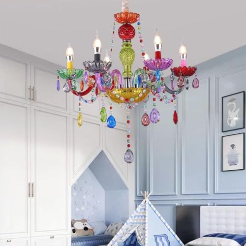 Zouuxn Bohemian Crystal Chandelier Lighting, Murano Style 6-Light Multicolored Rainbow