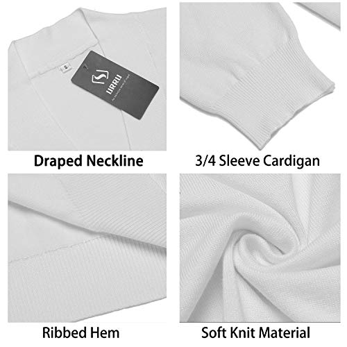 Urru Women's Classic 3/4 Sleeve Bolero Shrug Cropped Open Front Thin Cardigan White L #TOP3