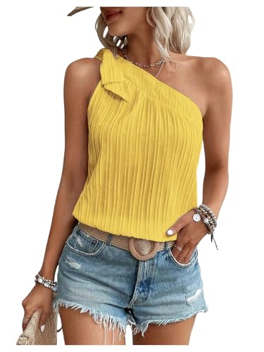 Milumia Women's Swiss Dots One Shoulder Top Casual Knot Sleeveless Blouse Tank Tops