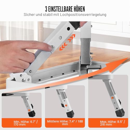 VEVOR Haushaltsleiter 450x310x166mm Trittleiter faltbar aus Stahl Stehleiter 1 Stufe Stufenleiter 150kg Tragfähigkeit Klapptritt 170-188-216mm Höhenverstellbar Küchenleiter rutschfest Tritthocker