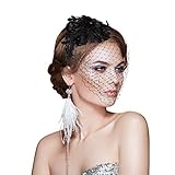 Vintage Schleier Spitze Tiara Fascinators 20er 50er Kopfschmuck Blume Federkleid Fascinator Schwarzer Zylinder Hut Teeparty Cocktail Schleier Party Hüte Halloween Haarschmuck Kostüm Damen Mädchen
