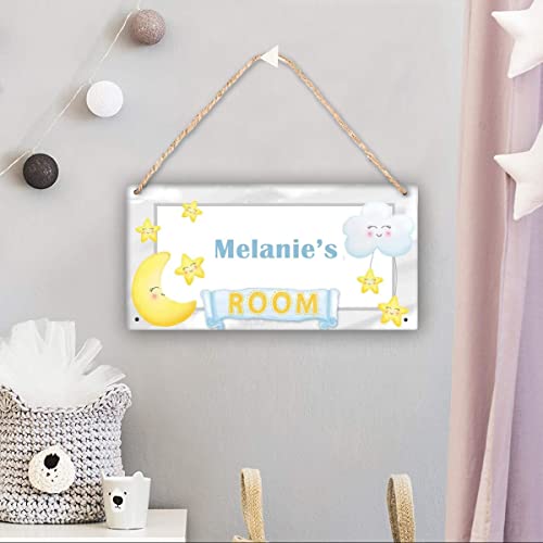 Moon & Stars Personalized Wooden Custom Kid's Name Room Sign Kids Baby Room Door Sign Kid Baby Bedroom Mother & Baby Room Nursery Decorative #TOP1