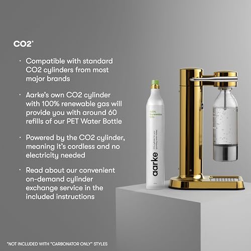 Image of Aarke Carbonator 3 - Premium Sparkling Water Maker, Gold | Stainless Steel, Cordless Soda Maker for Home, Carbonated Water Machine, BPA-free PET Bottle Included