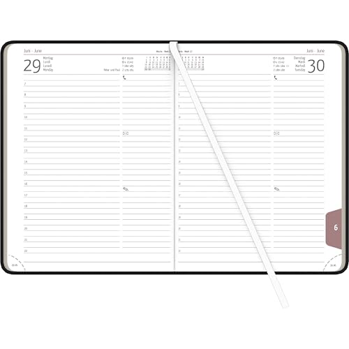 Zettler Buchkalender Tucson schwarz A5 Register 2026 – Timer 15 x 21 cm mit lederähnlichem Einband, 1 Tag pro Seite, Registerstanzung, Jahres-/Monatsübersichten, FSC-zertifiziert
