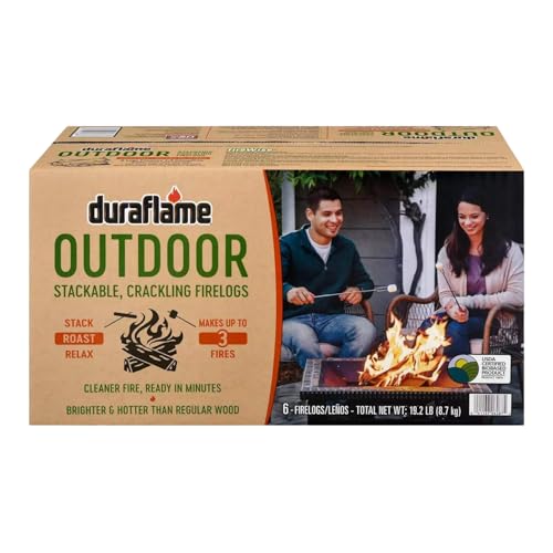 Duraflame Outdoor Firelogs Crackling Fire Logs for Fire Pits Camping Bonfires & Backyard Fires Easy-Light Firewood Alternative (1 Box)