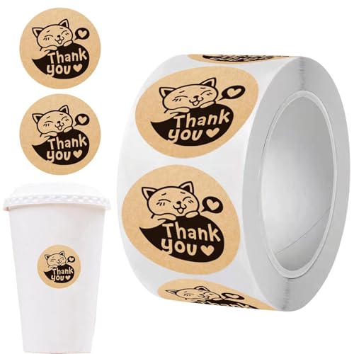 Stickers Thank You - 500 Piece Labels Decal, Funny Cat Design Stickers Cute Thank You Labels For Bakery Office School Classroom 