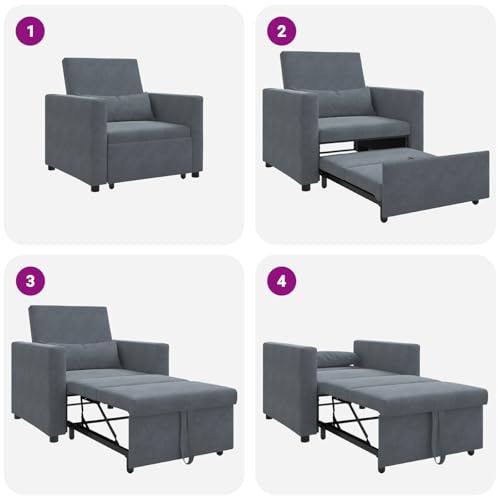 Massbinet 3-in-1 Schlafsofa Dunkelgrau Samt Relaxsessel Fernsehsessel Ruhesessel