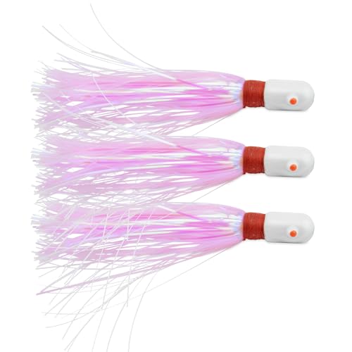 C&H Lures Pearl Baby Lure, Pink/Pearl Tinsel Skirt, 3/4 oz Head, 2.5 in, 3 pc