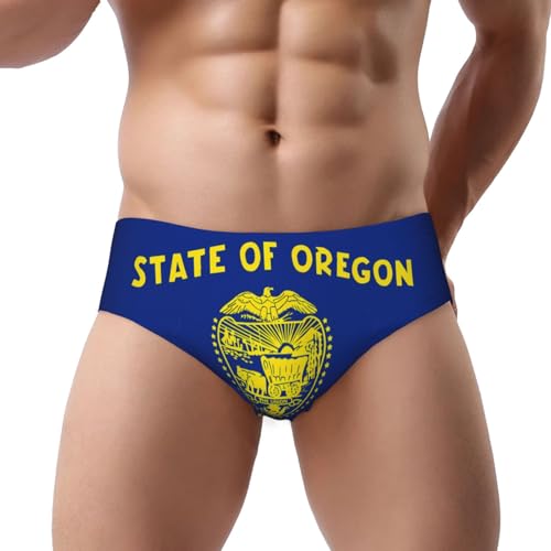 Mens Bikini Swimwear Sports Triangle Swim Briefs - Oregon State Flag Print Bathing Suit Sexy Swimsuit Underwear Medium Black