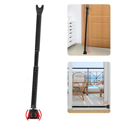 Security Door Stopper with Alarm Sliding Patio Bar 120db Loud Alert Adjustable Security Jammer Door Security Bar Window Child Proof Heavy Duty Door Stoppers for Home Apartment Travel (Black)