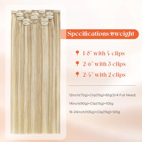 Image of Sunny Hair Clip in Hair Extensions Real Human Hair Blonde Highlights | Remy Hair Extensions Clip in Human Hair Short Honey Blonde Give a Highlighted Hair Look for Weekend Errands Hair 12 Inch 85g