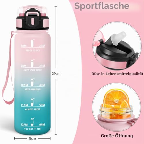 HoneyHolly Trinkflasche 1L, Auslaufsicher, Trinkflasche Kohlensäure Geeignet, Wasserflasche BPA-Frei, Sportflasche mit Strohhalm… – Ansicht 5