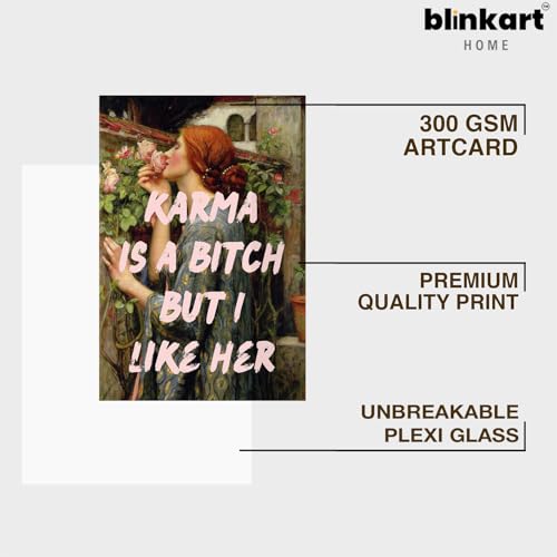 Image of BLINKART Framed Photo - Karma Is A B1Tch But I Like Her | Altered Art Theme | Motivational & Inspirational Wall Art Poster for Home, Bedroom, Living Room, Office, Hotel & Gifting - 12x8 Inch