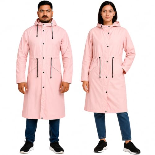 Image of Allextreme Unisex Raincoat with Adjustable Hood Full Sleeves Long Length Lightweight waterproof Outdoor Rainwear for Women and Men (L, Peach)