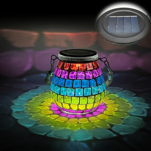 TOTHDATE 1PCS Oval Solar Mosaic Lights Outdoor, On/Off Glass Hanging Lanterns Garden Light Solar Mosaic Lights IP65 Waterproof for Lawn Path Courtyard Deck Ground Pond,, Color Square Mosaic Light