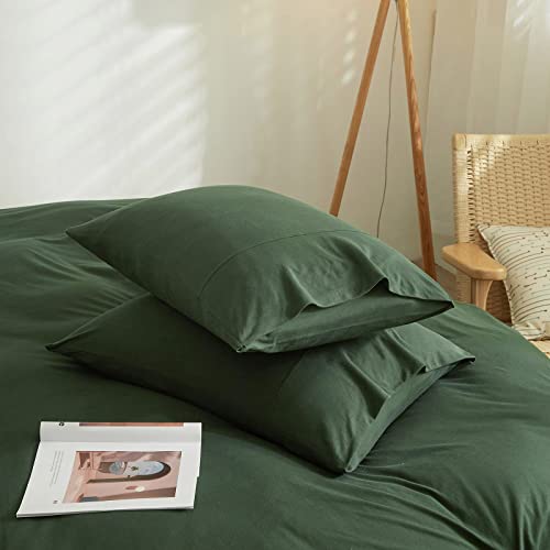Mkxi Olive Green Duvet Cover King Solid Green Bedding Set Breathable Soft Knitted Cotton Simple Bedroom Collection Easy Care Solid Color Adults Bedding Zipper Closure #TOP3