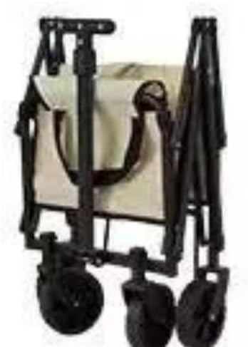 Foldable Outdoor Wagon Cart, Beige and Green, 96x50x55cm, All-Terrain Wheels, Collapsible Utility Trolley for Camping and Beach