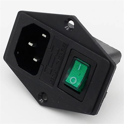 Prise de courant avec interrupteur vert 3 bornes et porte-fusible pour boîtier