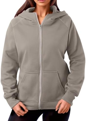 Womens Zip Up Hoodies Oversized Sweatshirts Fall Casual Basic Fleece Trendy Plain Hoodie Long Sleeve Thick with Pocket Jacket