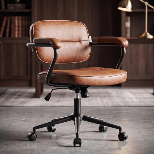 Image of DROGO Verona Ergonomic Office Chair for Work from Home | Premium Leatherette | Computer Chair with Wide Cushioned Seat, 135 Recline & Metal Frame | Leather Padded Armrests, 1-Year Warranty (Brown)