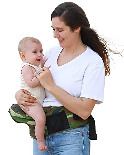 Image of Baby Hip Seat Carrier, Stylish Hip Seat Baby Carrier for Newborns to 8-66 lbs Toddlers, Various Pockets, Adjustable Waistband, Ergonomic Non-Slip Toddler Carrier for Breastfeeding & On-The-Go (Camo)