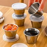 8 recipientes de acero inoxidable para aperitivos, 70 ml, recipientes de alimentos pequeños, cajas de aperitivos reutilizables, caja de aderezo de ensalada apilable con tapas