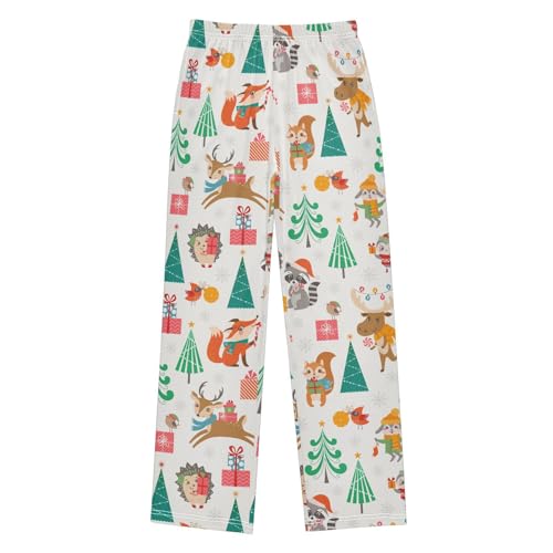 ZZXXB Merry Christmas Raccoon Mooses Boys Long Pants Soft Trousers Elastic Waist Kids Lounge Bottoms with Pockets S-XL