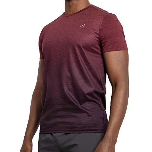Alive Men's Tee Shirt Active Quick Dry Workout Short Sleeve Shirts Crew Neck (Large, Sonoma Red Heather/Deep Mullberry Dip) - Thumbnail 7