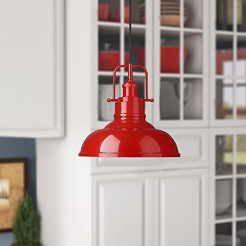 Image of zeyu 2 Pack Modern Pendant Lights, 11-Inch Kitchen Light Fixtures with Metal Dome Lampshade, Red Finish, 016-1-2PK RED