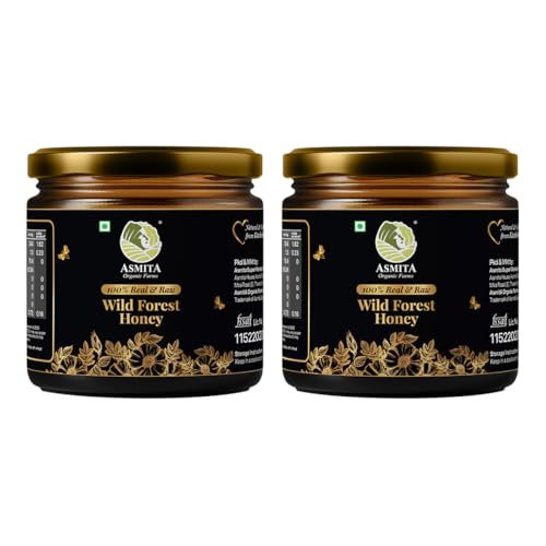 Image of Asmita Organic Farms Wild Forest Honey 300g | 100% Raw, Pure & Natural Honey | Unprocessed, Unpasteurized, Non-GMO | No Added Sugar or Sweeteners | Nutrient-Rich & Antioxidant Superfood | Pack of 2