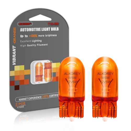 ALKOREY-WY5W 194NA T10 12V 5W Car Turn Signal Bulbs,2100K Natural Amber Automobile Lamps,Auto License Plate Light Side Marker Automotive Interior Light,2 Pack