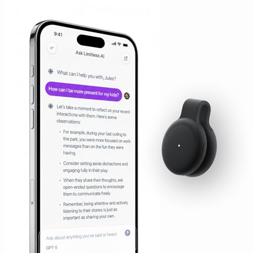 Limitless AI Pendant : Smart AI Voice Recorder & Wearable Personal Assistant, Instant Transcription, Weatherproof Note Taker, All-Day Battery, Hands-Free Personal AI for Work, Study & Daily Life