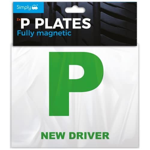 Simply TL1100 Pack of 2 Fully Magnetic Car P-Plates Twin Pack for New Drivers Easy to Attach and Remove Strong Magnet Backs for Vehicles
