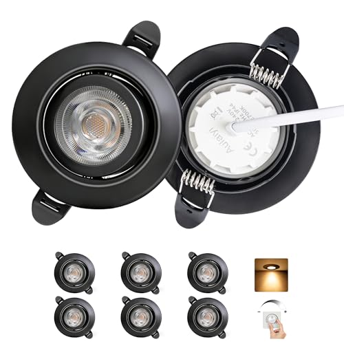 Aulaiyi LED Einbaustrahler 230V Dimmbar 68mm 5.5W IP44 LED Spots Ultra Flach Deckenspots 45 Schwenkbar Einbauleuchten 2700K Warmweiß Spots Deckenleuchte für Bad Wohnzimmer Küche Schwarz 6er Set